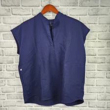 Figs Rafaela Oversized Scrubs Womens Medium Blue Top Casual Mandarin Collar