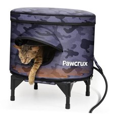 Heated Cat House for Outdoor in Winter, Metal Frame Cat 16.9"x16.9" Camo Black