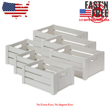  USA WAREHOUSE 6 pack Gray Wood and Wire Storage Basket Set with Handles, NEW