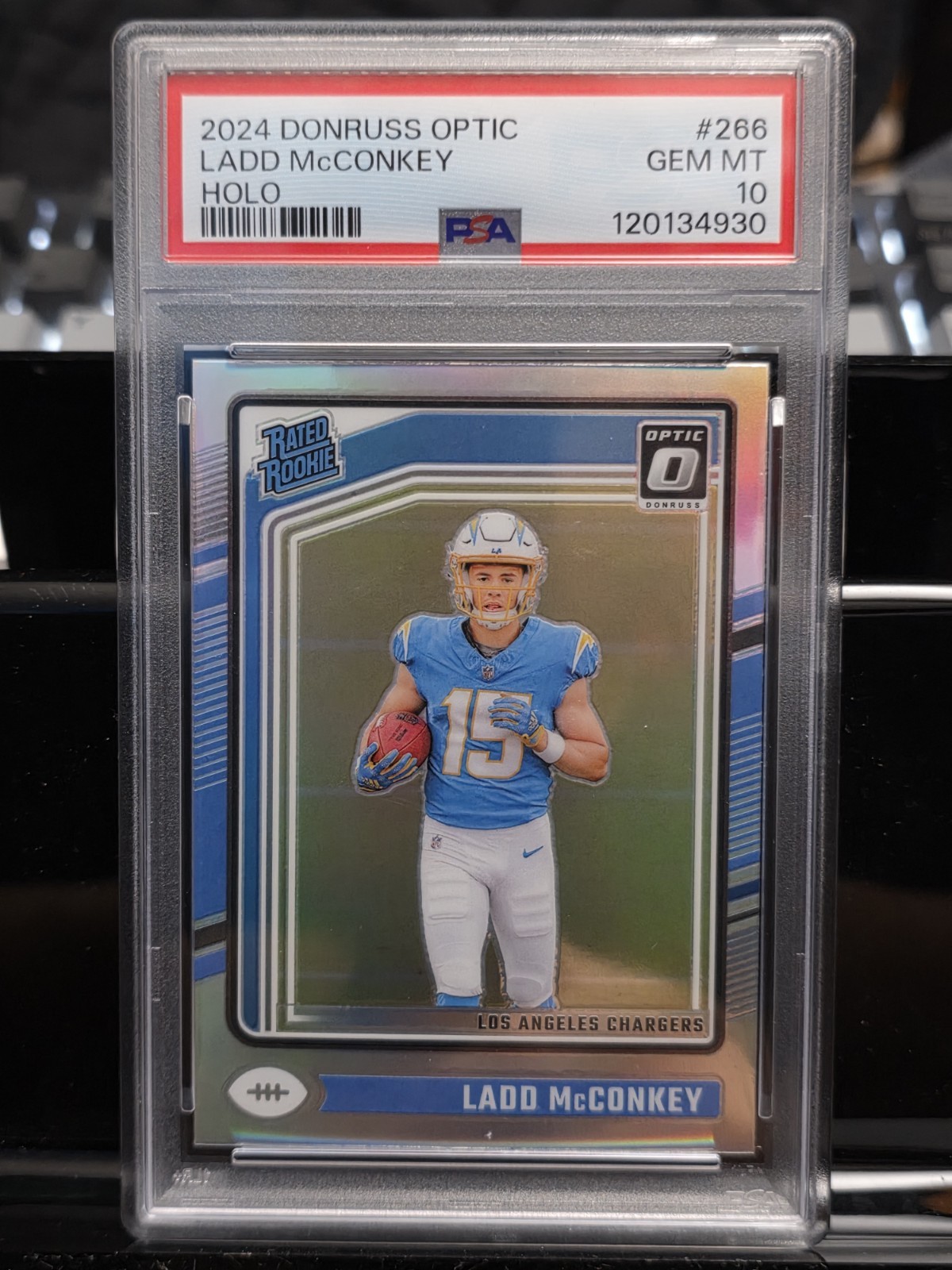 2024 Panini Donruss Optic - Rated Rookie Ladd McConkey #266 Holo Prizm (RC)
