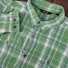 Orvis Trout Bum Long Sleeve Button Up Fishing Shirt Green Plaid Men's M Nylon