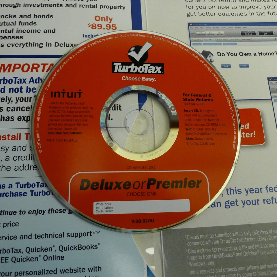 TurboTax 2008 Deluxe or Premier CD - FOR Collecting Purposes ONLY - Image 3 of 4