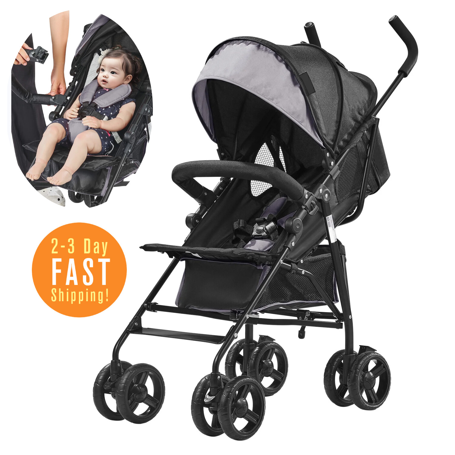 Coches Para Bebe 6 Meses a 3 Años Plegable Ligero Cochecito De Viaje Con Parasol