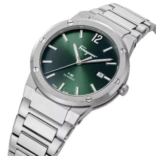Ferragamo F-80 Men's Watch SFDT00249 Green Dial Quartz Stainless Steel 42mm UK - Picture 5 of 9