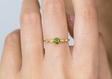 14K Gold Plated On Silver Vintage Round Cut Natural Peridot Promise Ring For Her