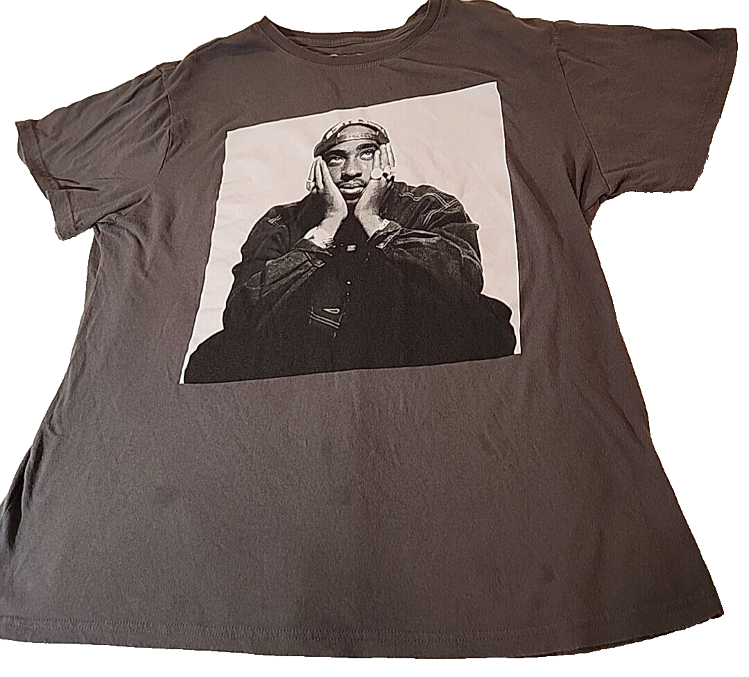2Pac Tupac Amaru Shakur Graphic T-Shirt Gray Short Sleeve Hip Hop