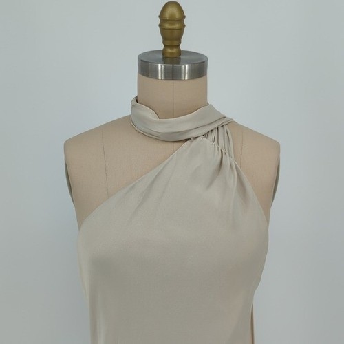 Meshki Halter Satin Slip Dress Champagne Cream Size XL evening wedding party - Picture 3 of 11