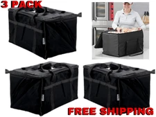 3 PACK Insulated BLACK Catering Delivery Chafing Dish Food Full Pan Carrier Bag