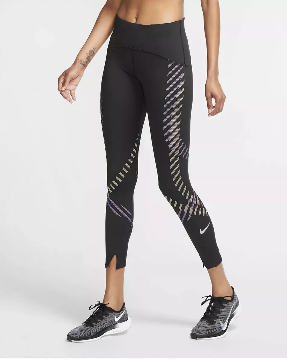 Womens Nike Speed Running Tight Fit Leggings 7/8 'Black' XS NWT