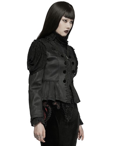 Punk Rave Womens Gothic Lolita Lace Applique Jacket - Black - Picture 7 of 13