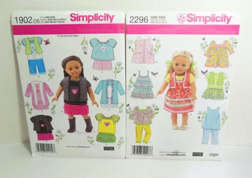 18" Doll Clothes Sewing Pattern LOT Simplicity 1902 AND 2296 FREE US SHIPPING