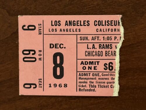 1968 Chicago Bears vs LA Rams biglietto Brian Piccolo 2a carriera TD - Foto 1 di 2