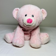 TY Pluffies PInk Baby Teddy Bear 2010 Sewn Gray Eyes Pink Nose 7.5" Sitting FLAW