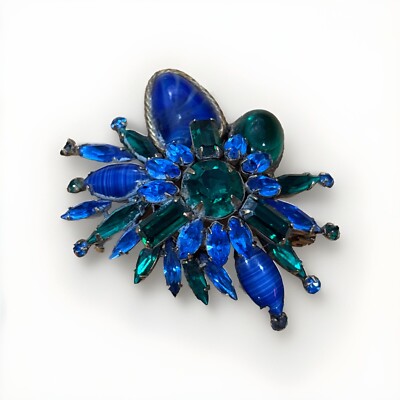 ORIGINAL BY ROBERT Massive Blue & Green Glass Vintage Pin Brooch