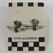 Indianapolis Motor Speedway Earrings Vintage 1970's IMS Logo New Old Stock