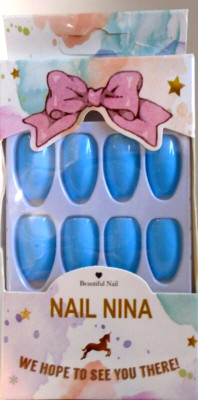 Beautiful Nail Nina Medium Length Almond Shape Baby Blue Press On Nails
