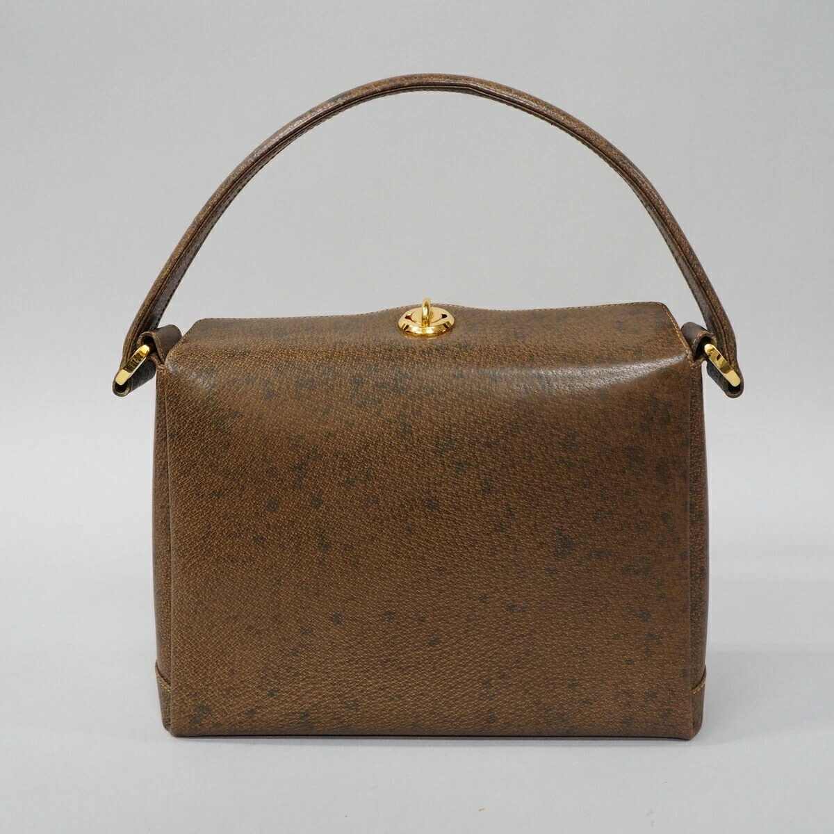 GUCCI Old Gucci Hand bag Pigskin Leather Brown/Gold Simple Formal Vintage  70's