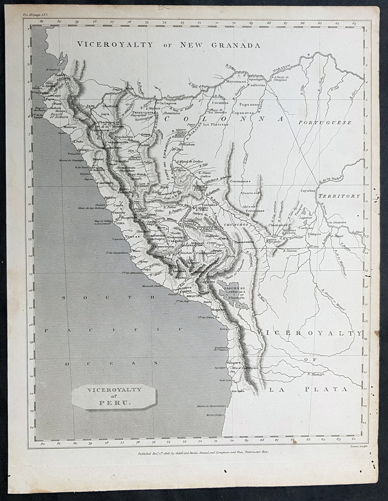 1806 Cadell & Evans Scarce Original Antique Map of Viceroyalty Peru ...