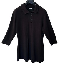 Parsley  Sage Size M Tunic Button Front Pullover Collared Knit Shirt Black NWOT