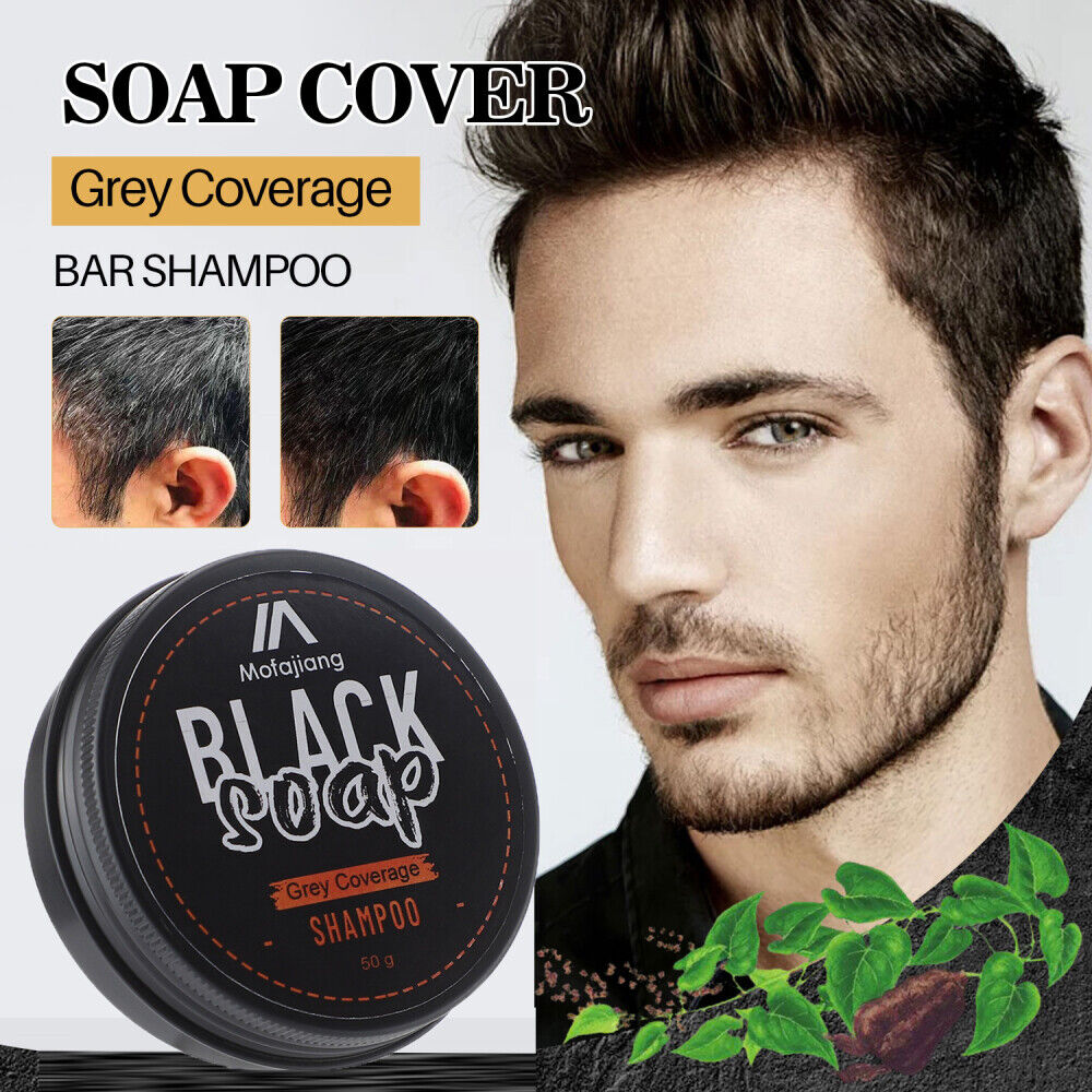 Mens Grey Coverage Bar Shampoo Hair Darkening Black Soap for Grey Hair ...