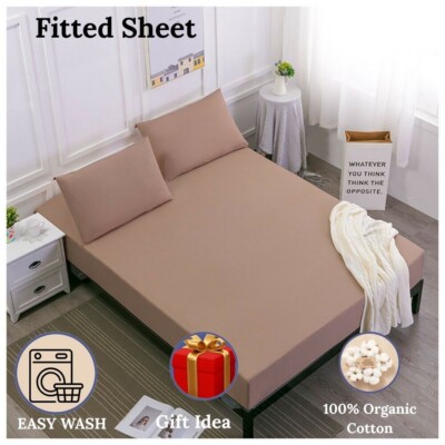 All Season Comfort Fitted Sheet Deep Pocket 15'' Egyptian Cotton 600TC BeigeSolid