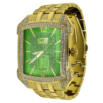 New Men's Luxury Yellow Gold Finish w/ Green Face ''Richie'' Custom Wristwatch