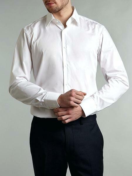 Hugo Boss White Slim fit Shirt in Structured Cotton with Spread Collar Size 16.5