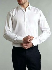 Hugo Boss White Slim-fit Shirt in Structured Cotton with Spread Collar Size 16.5