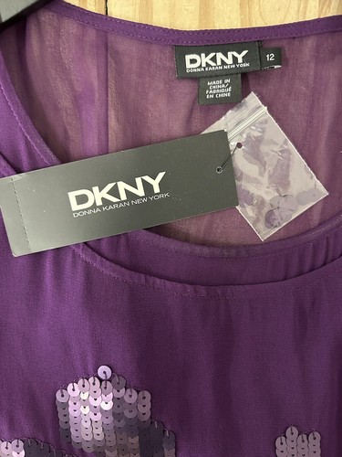 DKNY Purple Silk & Sequin Shift Dress, Party/Occasion, Size UK12, BNWT - Picture 15 of 18