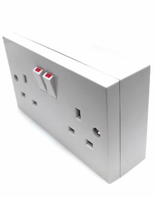 5 x White 2 Gang Twin Double Switched Wall Socket 25mm Surface Pattress Box
