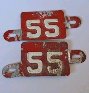 2 Vintage 1955 OREGON State license plate metal year TAB authentic original
