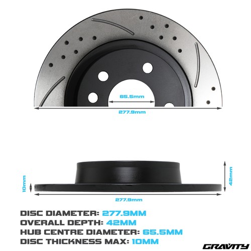 REAR GROOVED DRILLED 278MM BRAKE DISCS FOR VAUXHALL OPEL ASTRA H 2.0 TURBO VXR - Picture 2 of 9