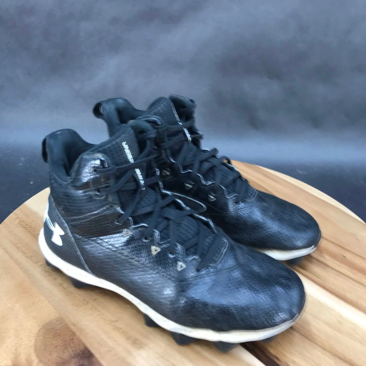 Under Armour Hammer Black Mid Top Football Cleats Lace Up Youth Size 6Y