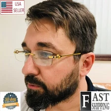 Men's Elegant Sophisticated Square Gold Rimless Frame Clear Lens Eye Glasses NEW