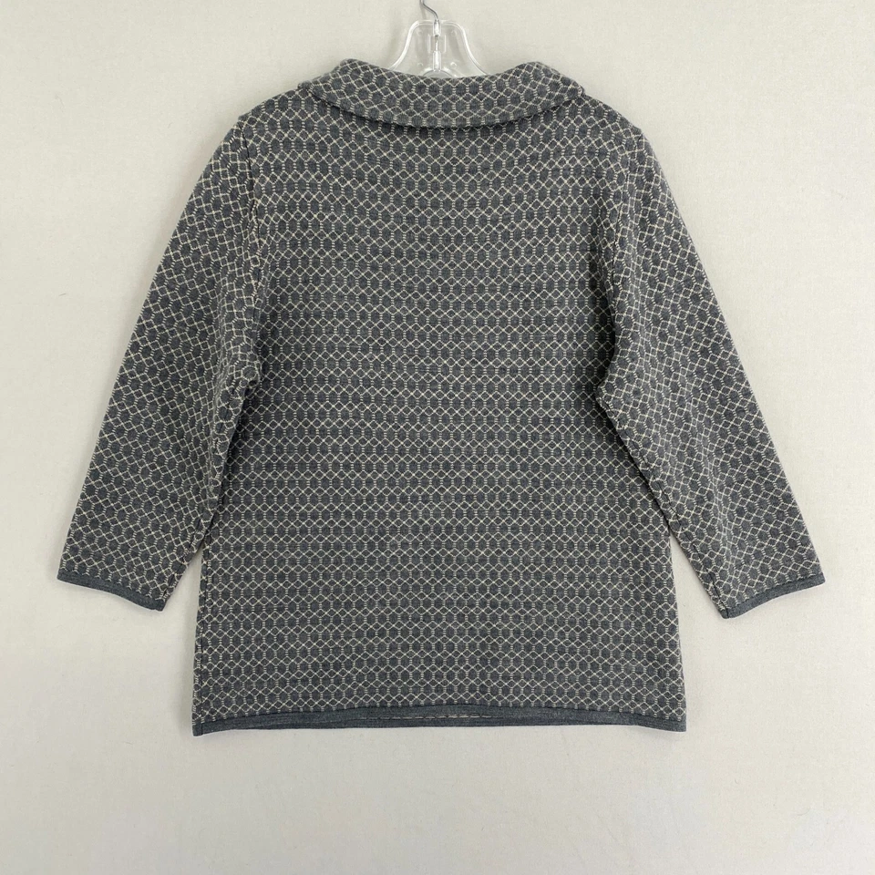 Suéter Talbots Pura Lana Merino Cuello Enrollado Top Talla Grande Gris Geométrico Foto 4 de 4