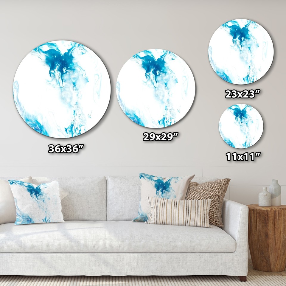 Designart 'Blue Wave Liquid Art On White I' Modern Metal Circle Wall