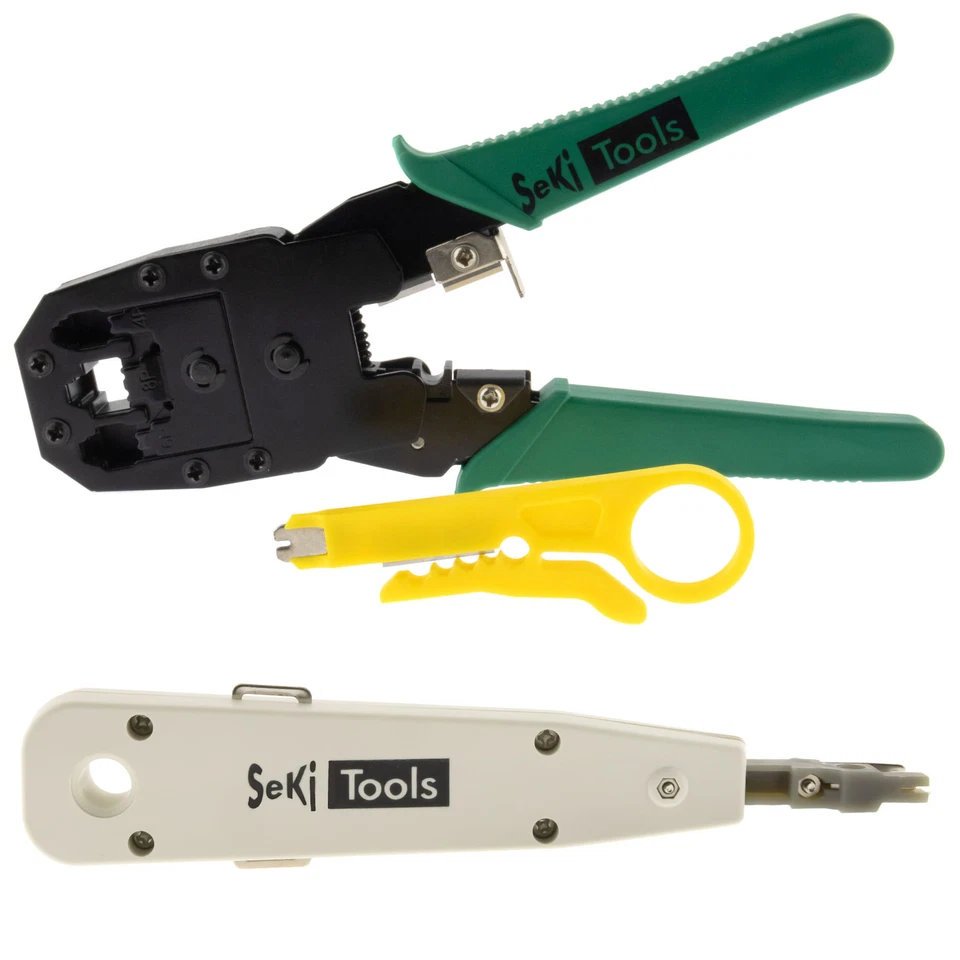 Cat7 Werkzeug Set Crimpzange Netzwerkstecker 10 Stecker RJ45 UTP Netzwerktester - Bild 2 von 4