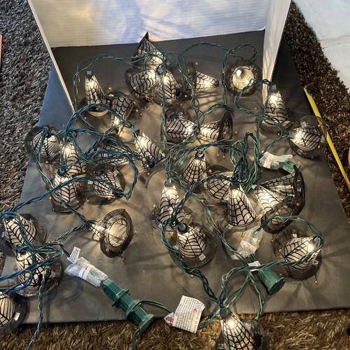 Witches Hat Halloween String Lights Indoor 3 Sets of 10 Hat w/spiders Green Wire