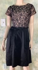 Vintage 50's A Lady Petite Black Satin and Lace Cocktail Dress Sz. S