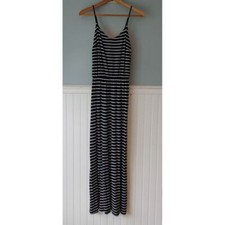 Gap S Tank Sleeveless Maxi Dress Stretch Navy Blue White Stripe Nautical Beach