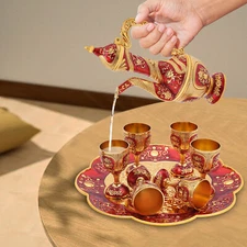 US Vintage Teapot Set Zinc Alloy Tea Coffee Wine Serving w/ Tray+ Teapot +6 Cups