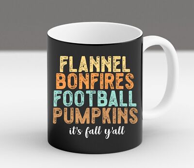 Flannel Bonfires Football Pumpkins Its Fall Y'all Saying Friend Trendy Mug