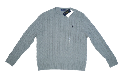 Polo Ralph Lauren Grey Cable Driver Knit Heavyweight Pullover