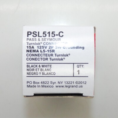 Pass & Seymour 15A 125V L5-15R Turnlok Series Twist-Locking Socket PSL515C
