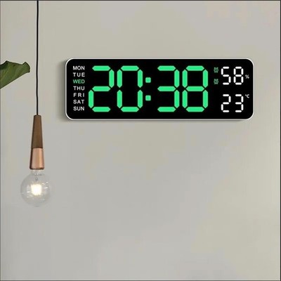 LED Digital Wall Clock with Temperature & Humidity Display   Large Display, Dual