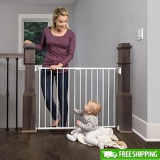 Adjustable Top of Stairs Baby Gate Steel Safety Lock Durable Walk Through New