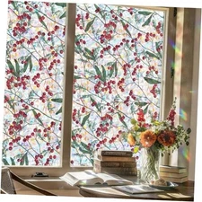 Window Privacy Film, Stained Glass Decorative 17.3 x 78.7 in Winter Berries