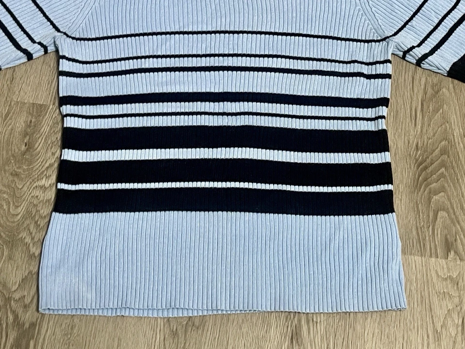 Suéter Worthington Y2K Tejido Acanalado Recortado Cuello Simulado Rayas Grande Pescador Acogedor Foto 3 de 4