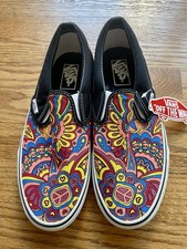 Vans Classic Slip On Psychedelic Peace Heart Trippy Men 7.5 Women 9