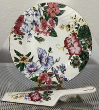 Vintage 1995 Royal Gallery Floral Porcelain Cakeplate With Server